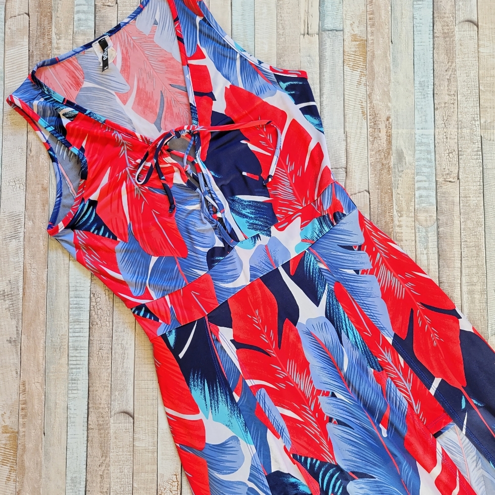 Tropical print maxi skirt romper